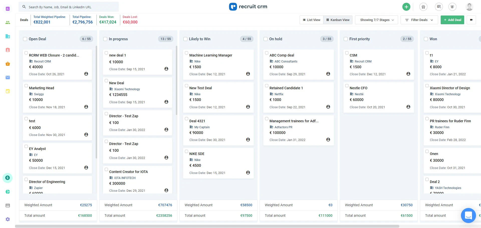 screenshot of Recruit CRM